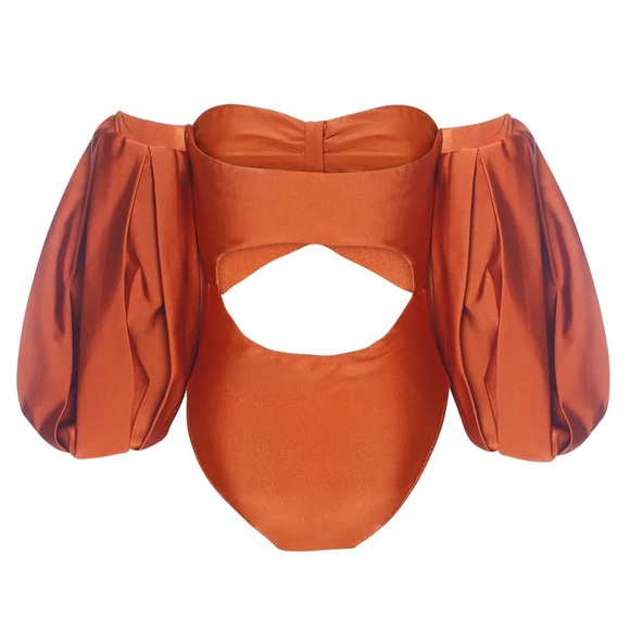 Fe Noel Puff Sleeve Bodysuit/Swimsuit in Rust, Size XS - Picture 2 of 8